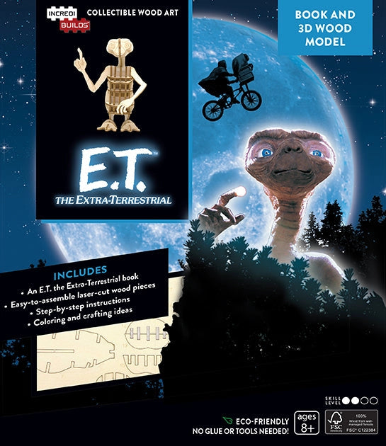A cardboard box on a white background. The front of the box features a scene from the movie "E.T. The Extra-Terrestrial." Inset at the top is a picture of the model.