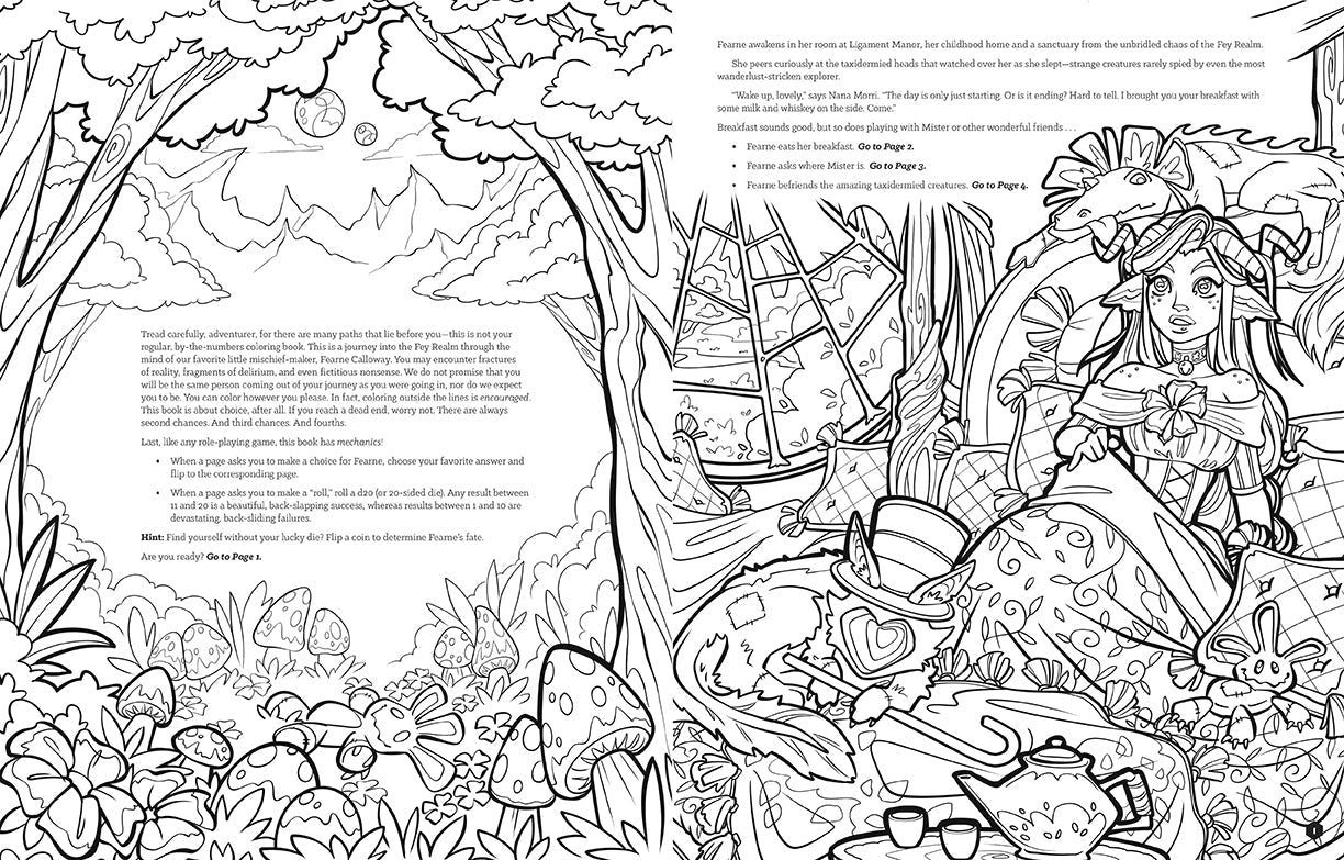 A two-page spread from the book, featuring fantasy characters.
