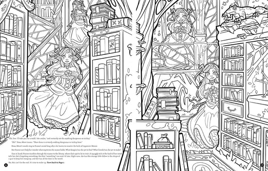 A two-page spread from the book, featuring fantasy characters.