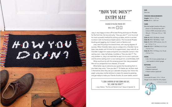 A two-page spread from the book displaying a crochet project.