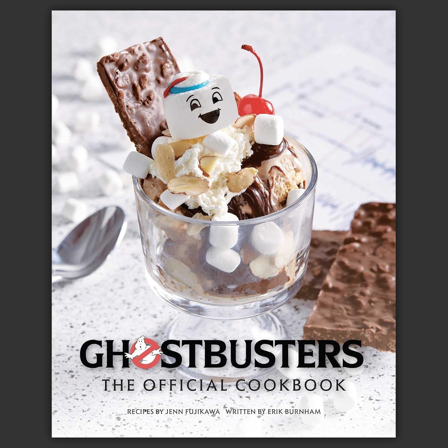 A hardcover cookbook book themed around the movie "Ghostbusters."