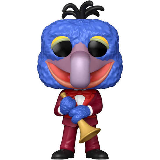 A bobblehead figure depicting Gonzo holding a horn and wearing a red tuxedo, against a white background.