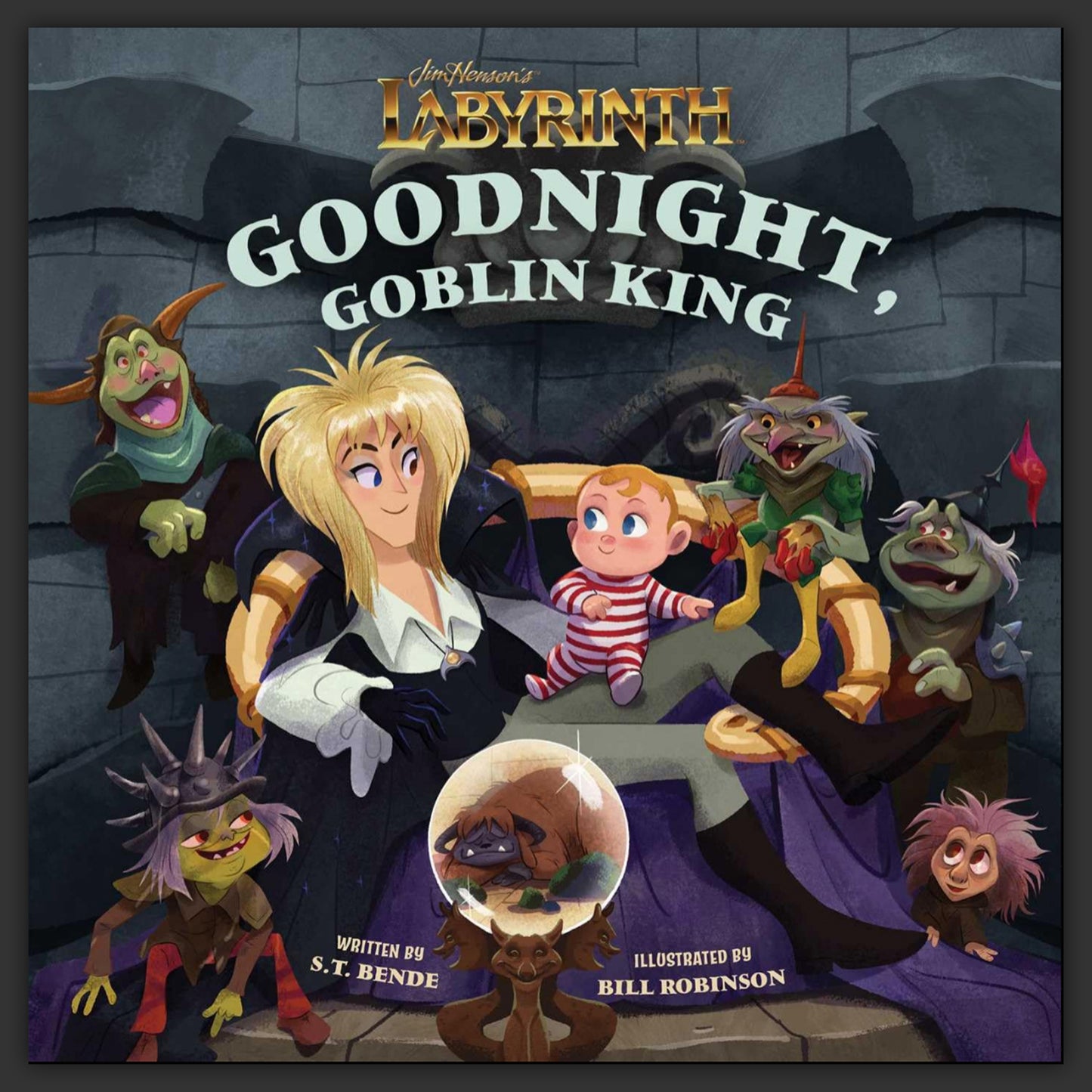 A hardcover book featuring drawings of the Goblin King and other characters from the movie Labyrinth.