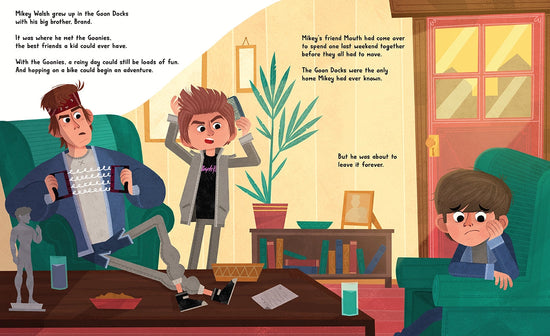 A two-page spread from the book featuring a drawing depicting a scene from the movie as a drawing.