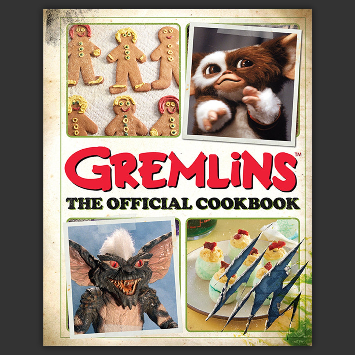 Cover of 'Gremlins: The Official Cookbook' with images of characters and food.