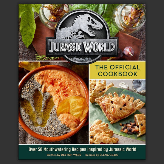 A hardcover recipe book themed around the movie "Jurassic World."