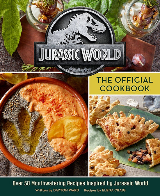 A hardcover recipe book themed around the movie "Jurassic World."