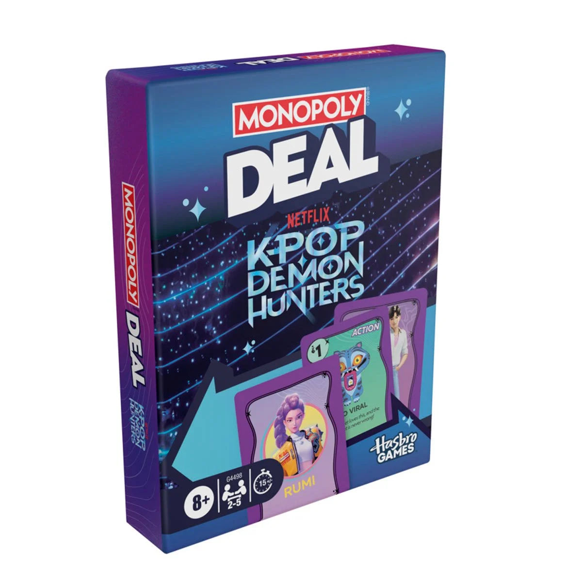 Monopoly Deal Netflix KPop Demon Hunters game box on a white background