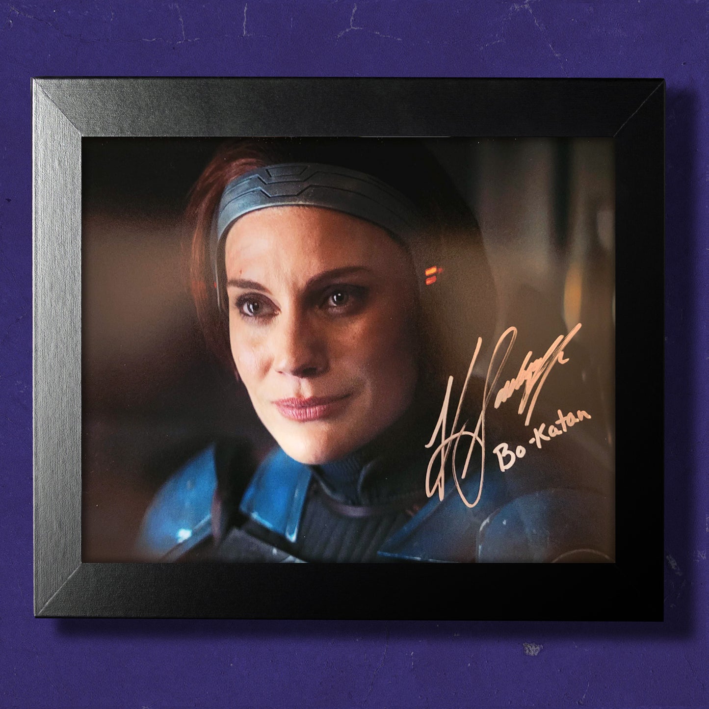 Framed image of Bo-Katan from The Mandalorian, signed by actor Katee Sackhoff