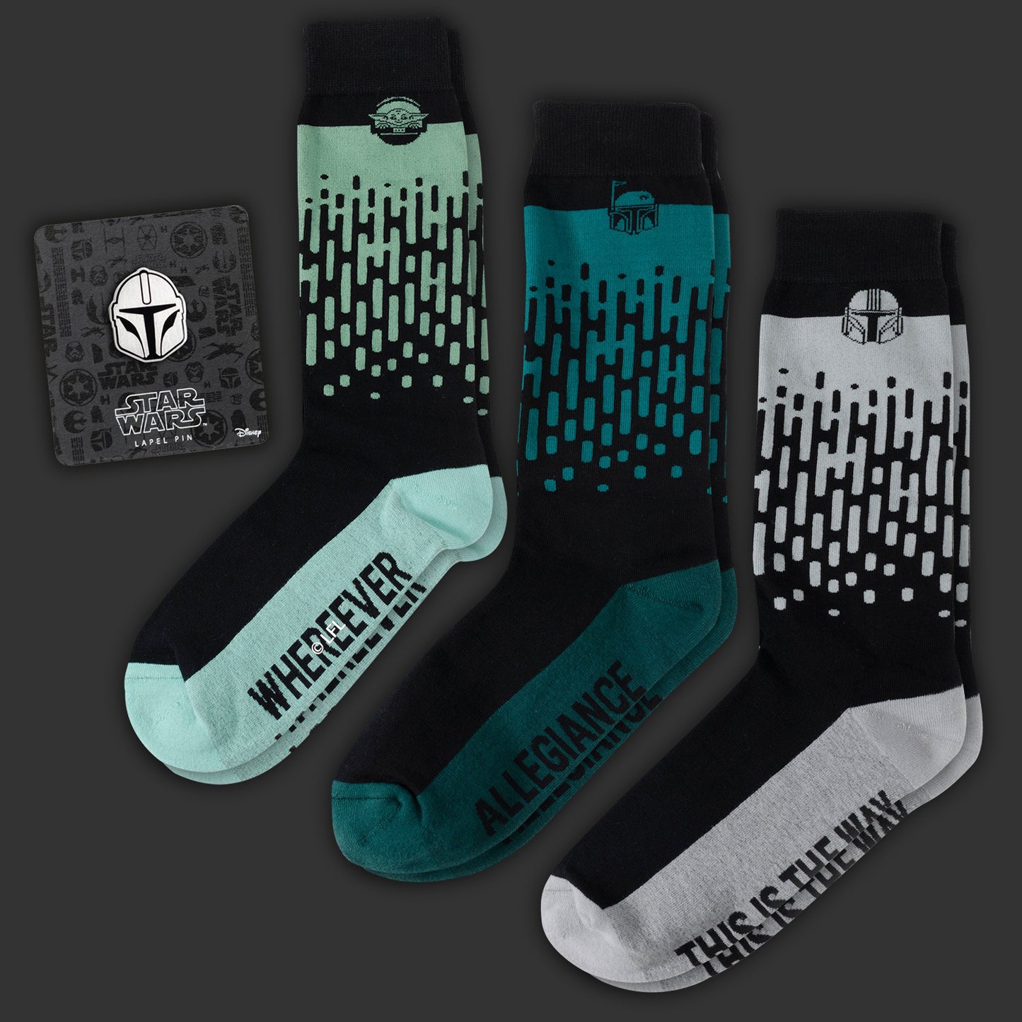 Star Wars Mandalorian 3-Pack Dress Sock and Lapel Pin Gift Set | Socks