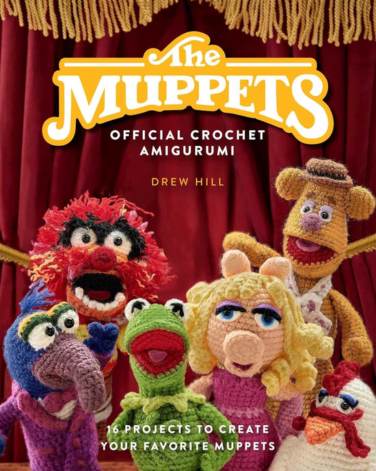 A hardcover book featuring crochet Muppets characters. Text at the top says The Muppets Official Crochet Amigurumi.