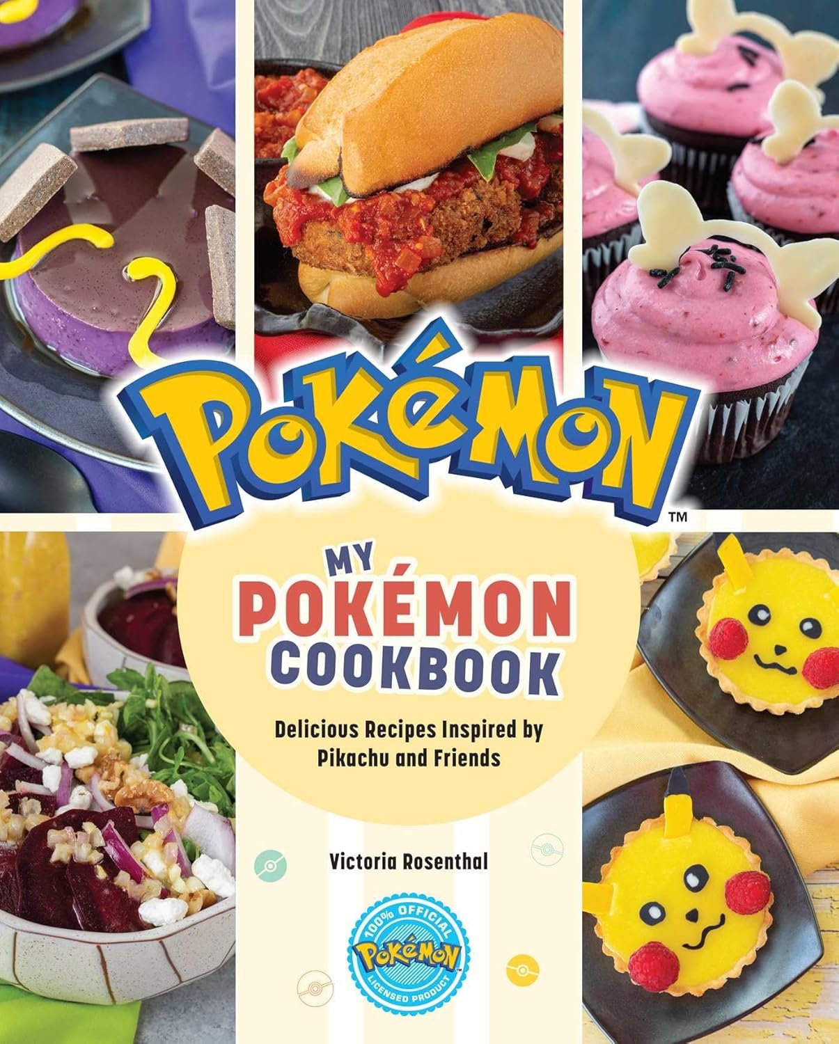 A hardcover recipe book themed around Pokemon. Red and blue text says "My Pokemon cookbook."