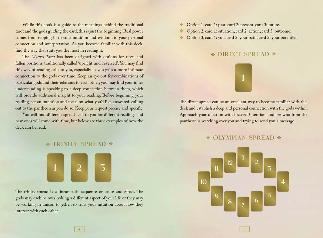 A two-page spread from the guidebook, with instructions on how to use the deck.
