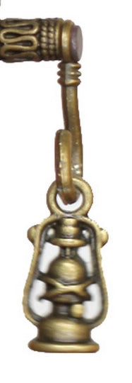Load image into Gallery viewer, Close-up view of a tiny brass post with a miniature brass lantern hanging from it.
