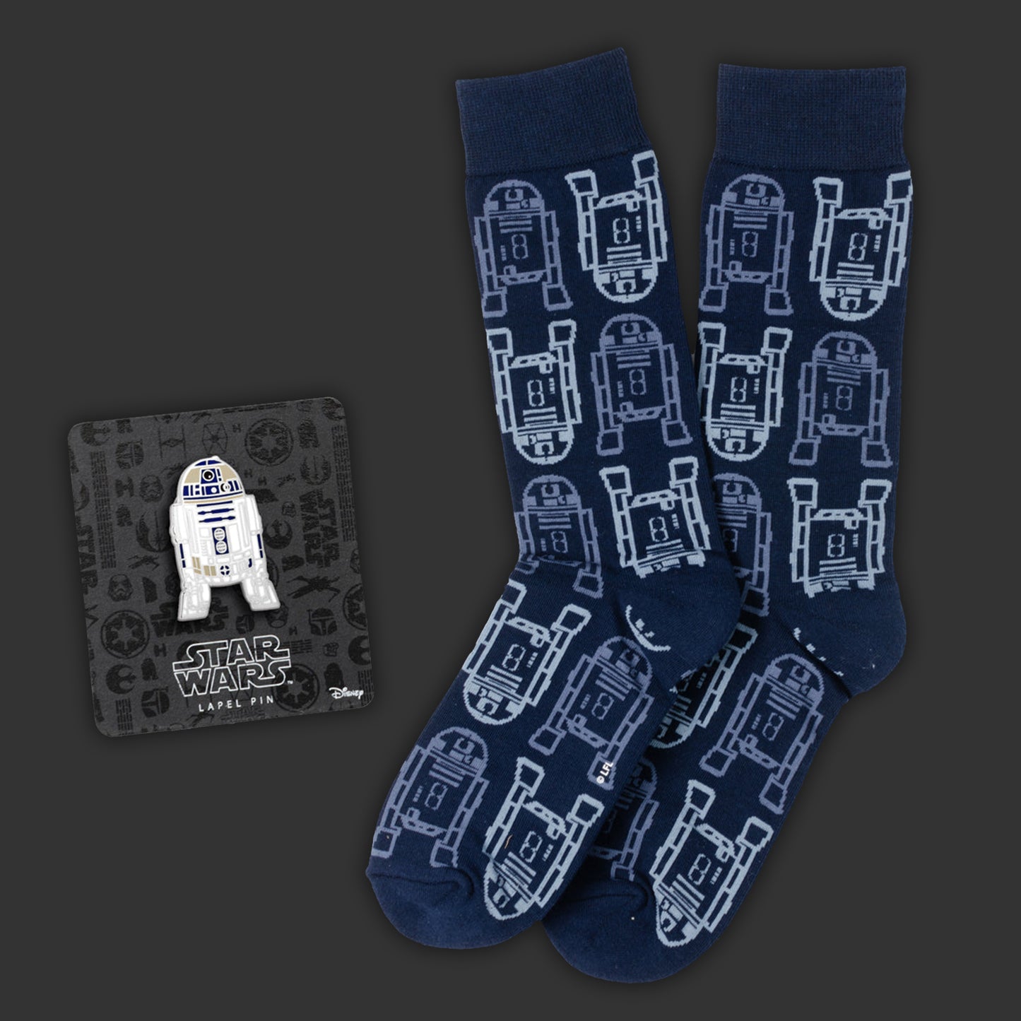 Star Wars R2-D2 Light and Dark Blue Dress Socks and Lapel Pin Gift Set | Socks