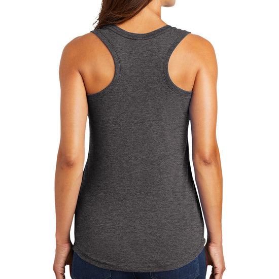 Load image into Gallery viewer, Back view of a female model wearing a gray racerback-style tank top.
