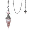 Necklace with a cone-shaped pendant featuring a pink stone on a white background