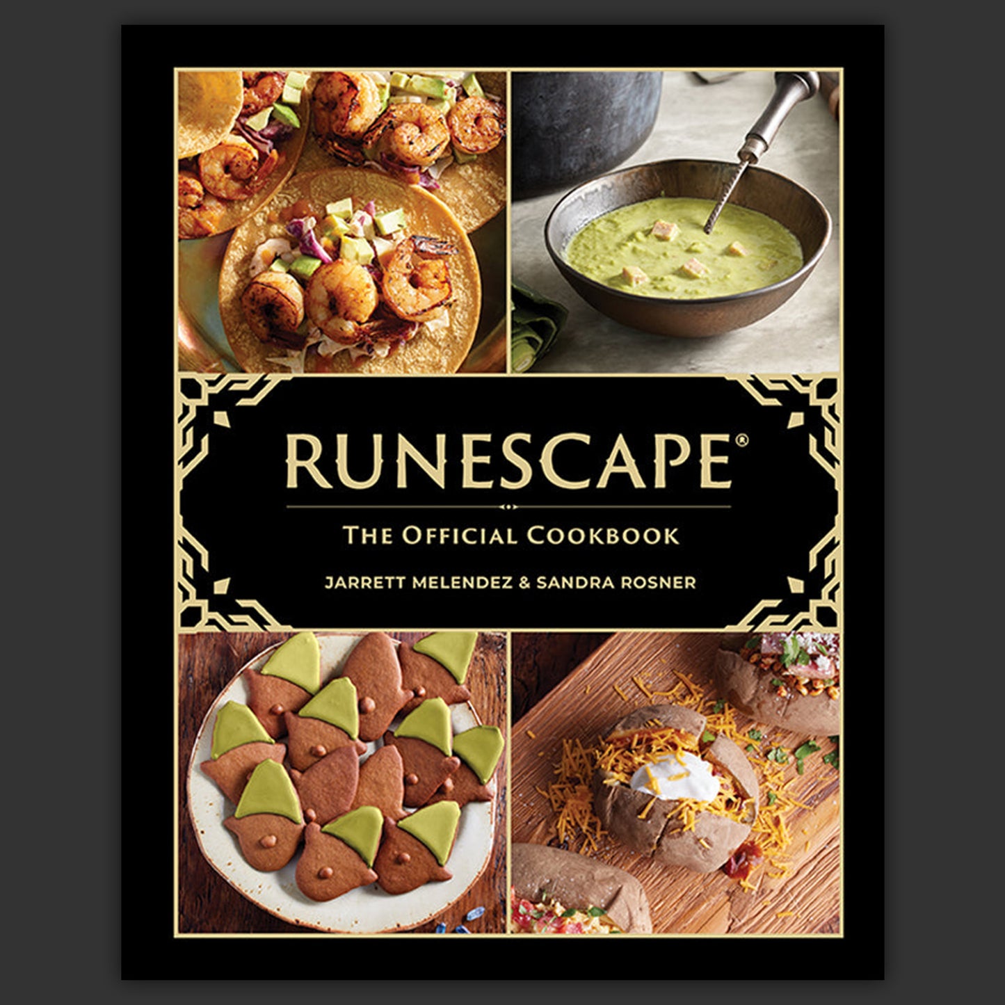 Book cover of 'Runescape: The Official Cookbook' with images of food and text.