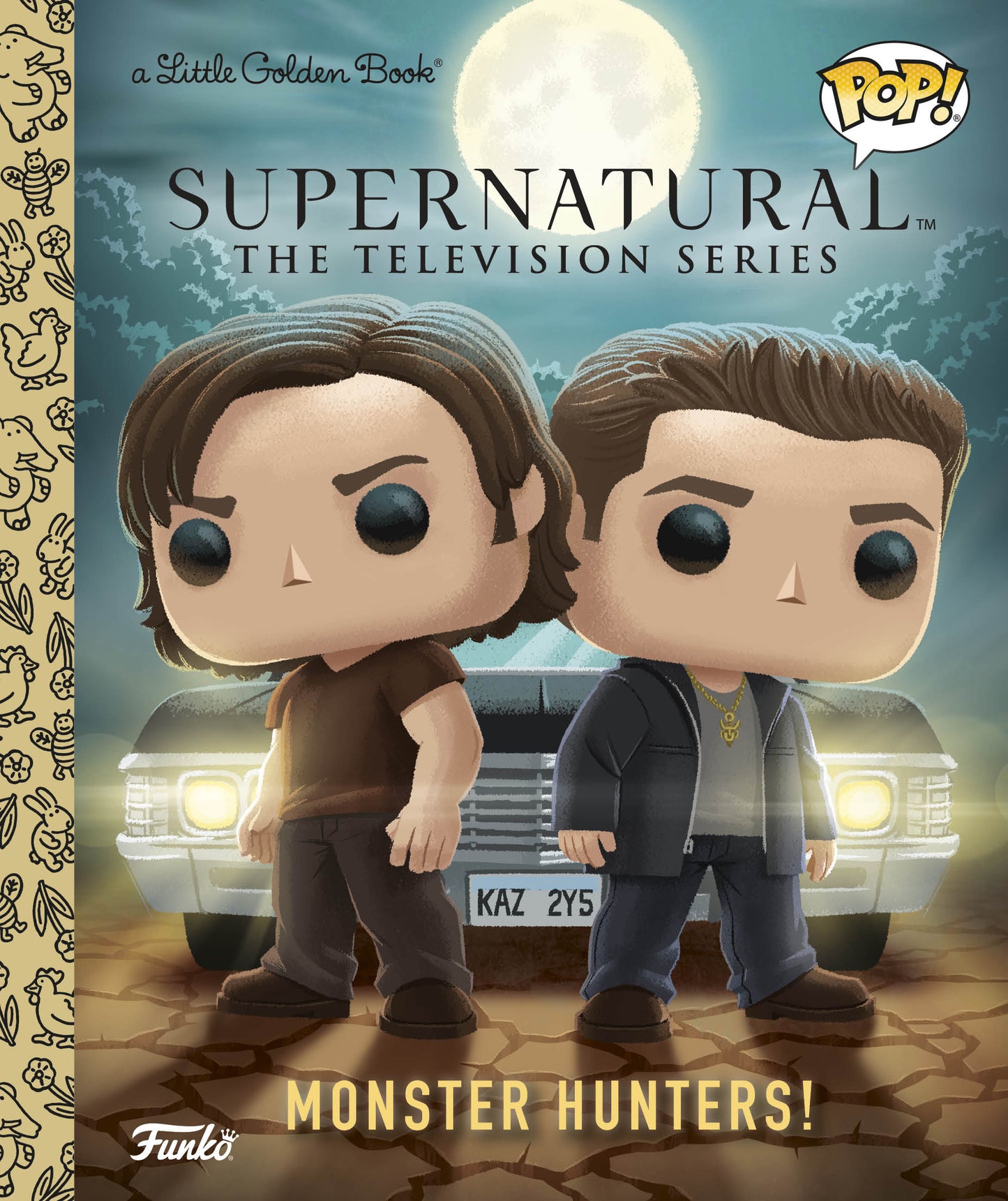 A children's book cover depicting Funko Pop! versions of Sam and Dean Winchester in front of a black Impala.
