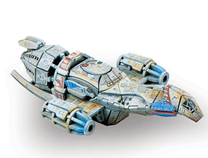 A painted wooden model of Serenity from the TV series "Firefly"