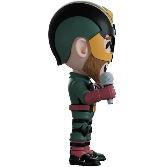 Side view of a vinyl figure depicting the character Soldier Boy singing into a microphone.
