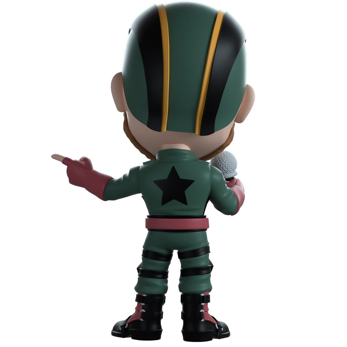 Back view of a vinyl figure depicting the character Soldier Boy singing into a microphone.
