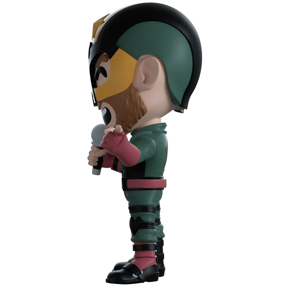 Side view of a vinyl figure depicting the character Soldier Boy singing into a microphone.