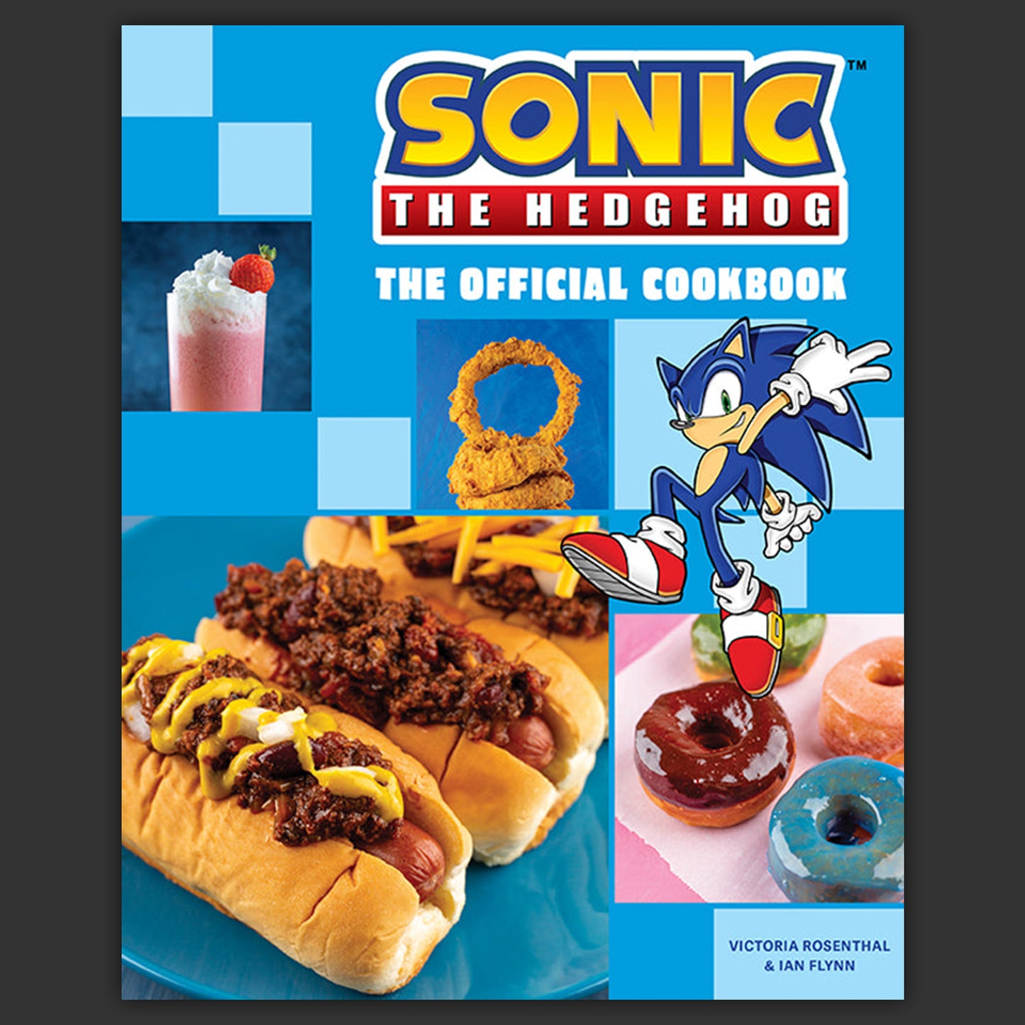 Cover of 'Sonic the Hedgehog: The Official Cookbook' with Sonic character and food images.