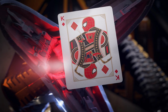 A King of Diamonds playing card. The image of the King has been replaced by Spider-Man.