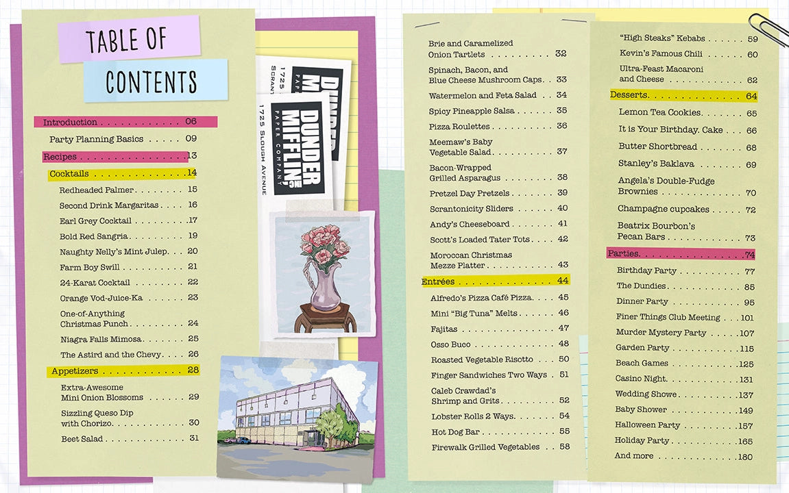 A two-page spread from the book featuring the table of contents.