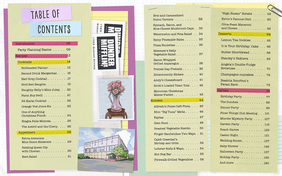 A two-page spread from the book featuring the table of contents.