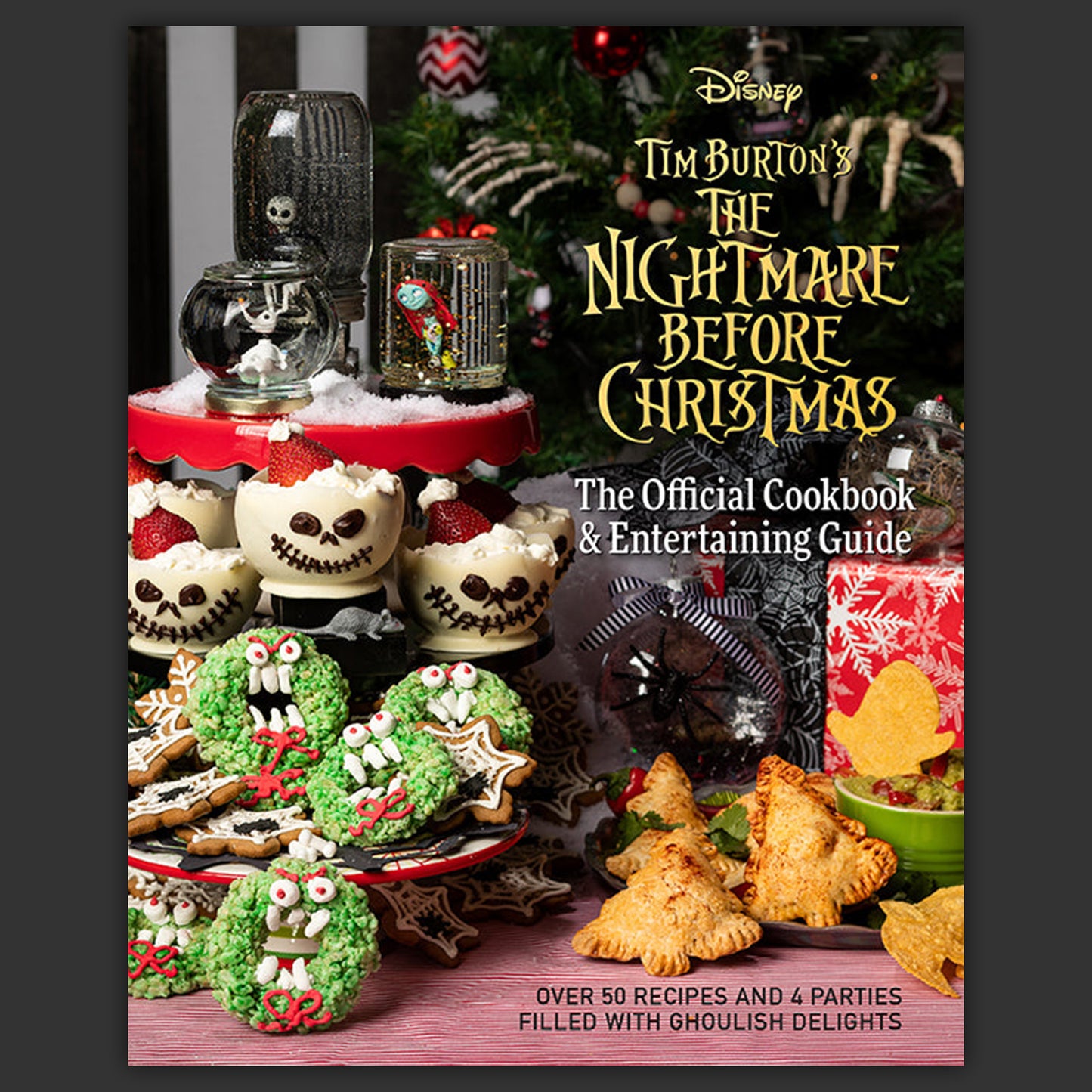 Cookbook cover for 'The Nightmare Before Christmas' with festive food and decorations.