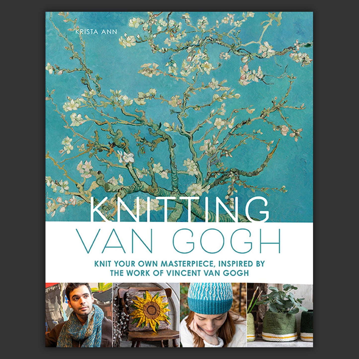 Book cover of 'Knitting Van Gogh' with floral design and people wearing knitted items.