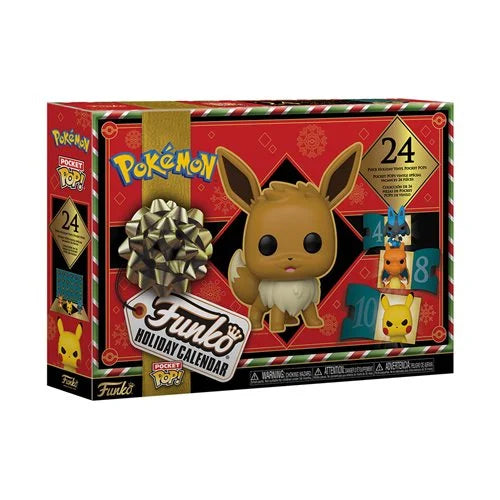Funko Pop! Holiday Calendar packaging with Eevee figure on a red background