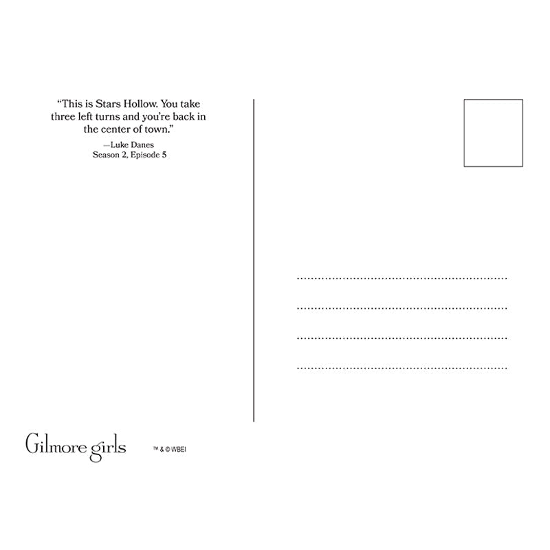 Postcard with text from 'Gilmore Girls' and a blank area for writing.
