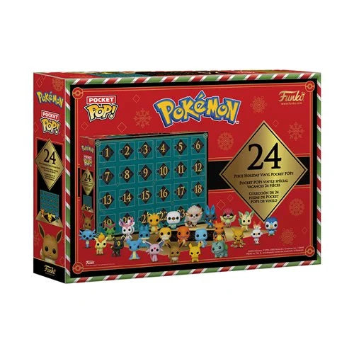 Pokémon Pocket Pop! advent calendar packaging with figures on a red background